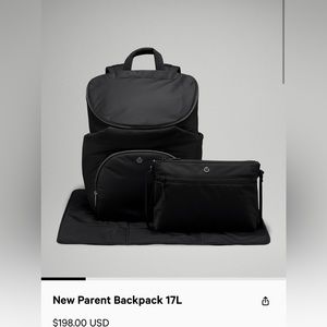 Lululemon New Parent Backpack 17L Black with Crossbody and Changing Pad NWT